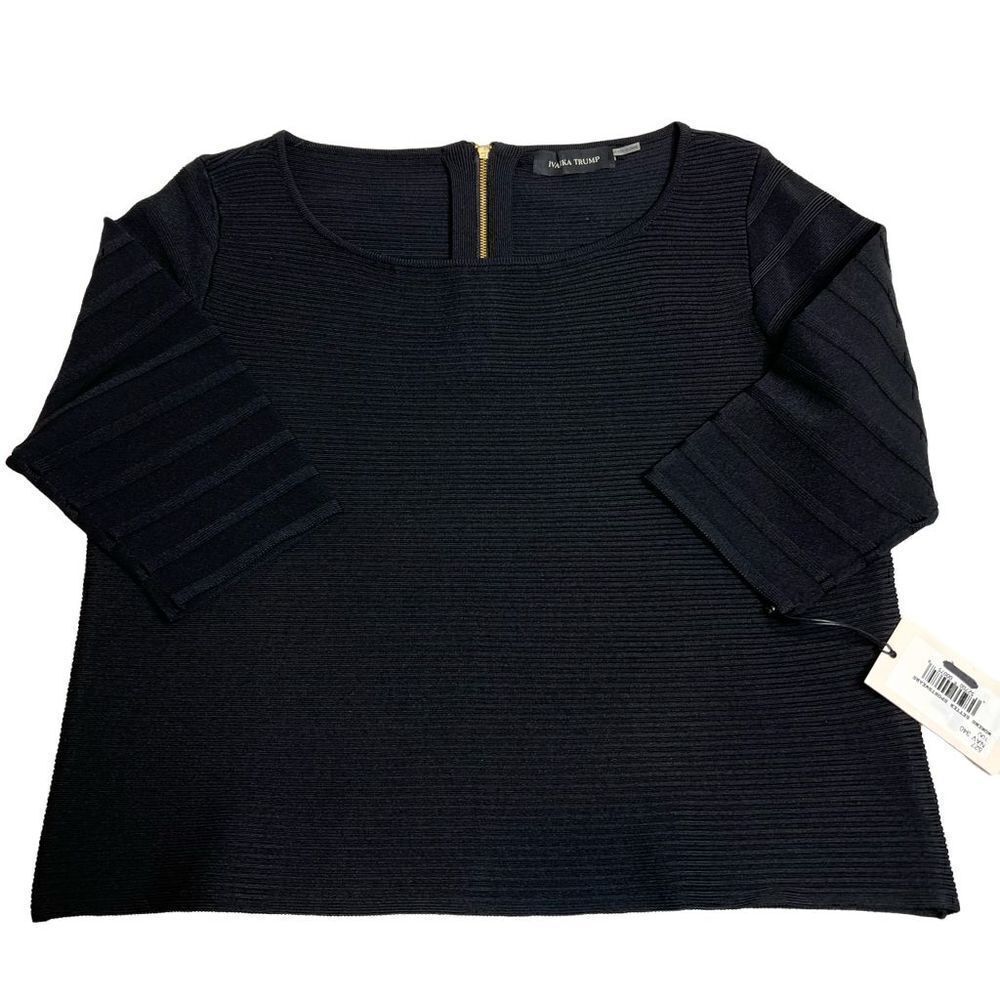 Ivanka Trump black ribbed knit 3/4 sleeve crop top size L - Picture 2 of 16